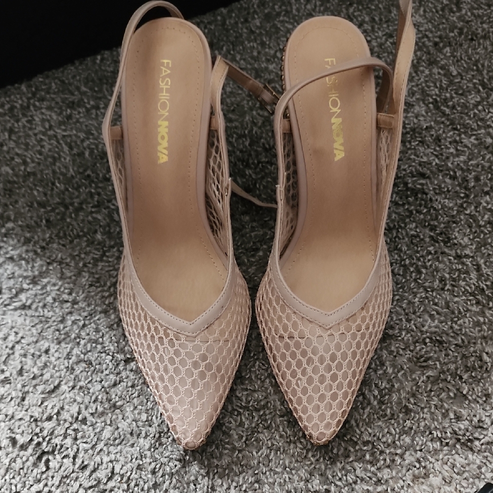 Fashion Nova Beige Mesh Heels